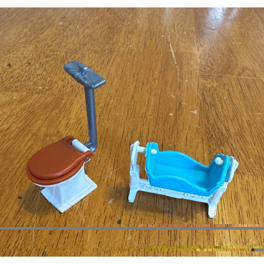 Vintage 1980 Mattel The Littles Dollhouse Bathroom Toilet bassinet Furniture Lot